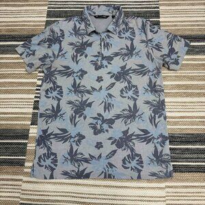 Travis Mathew Take The Bait Polo Shirt Logo Golf Tropical Blue Gray Size Large